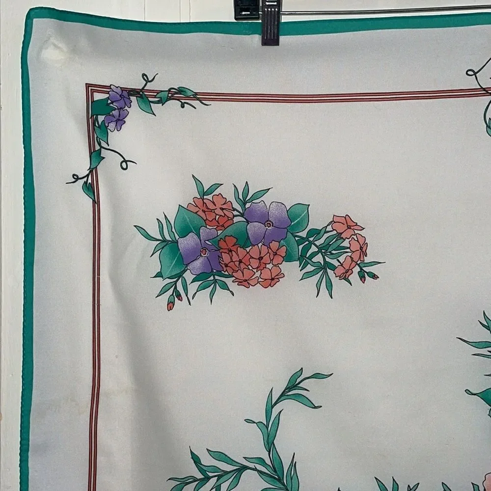 Vtg‎ 70s/80s white polyester floral large square scarf